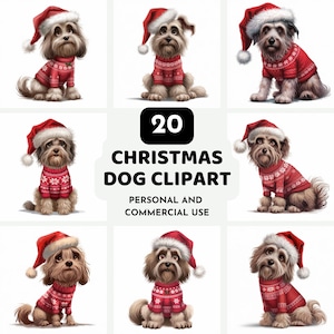 Christmas Dog Clipart, Cute Puppy JPG Bundle, Holiday Dog in Sweater Digital Art, Santa Dog Digital Graphics, Christmas Pet Stickers, Crafts