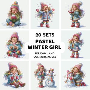 20 Winter Mädchen Clipart Bundle, süße Schnee Tag JPG, Weihnachtskinder Clip Art für Karten, Sublimation, Kunsthandwerk und Aufkleber, Weihnachten Junk Journal