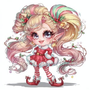 20 JPG Christmas Elf Girl Clipart, Festive Cartoon Character, Whimsical Elf Clipart, Holiday Season Clipart, Christmas Decor Clipart