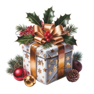 20 Christmas Gift Box Clipart Bundle, Holiday Present PNG, Christmas Box Clipart, Holiday Presents, Santa Hat, Ornament & Cookie