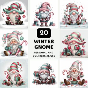 Winter Gnome Clipart, Christmas Gnome JPG Bundle, Cute Holiday Nordic Gnomes, Festive Digital Art, Scandinavian Christmas, Commercial Use