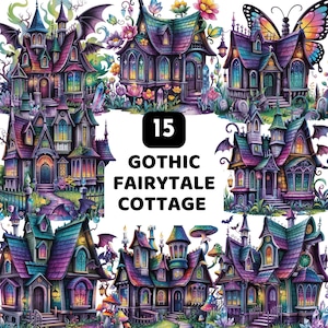 Haunted House Clipart, Gothic Fantasy Cottage PNG, Spooky Halloween House Digital Download, Witch Home Illustration, Instant Download