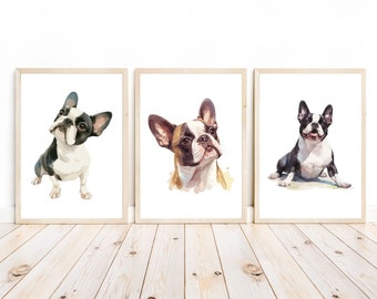 Boston Terrier Nursery Wall Art, Watercolor Puppy Nursery Decor, Modern Baby Room Prints, Dog Nursery Decor, Printable Baby Room Wall Art