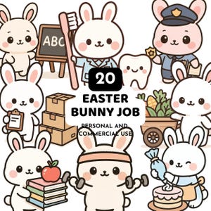 Career Bunny Clipart, Kawaii Rabbit Professions PNG Collection, Teacher Bunny Clipart, Career Animals Bundle, Educational Bunny PNG