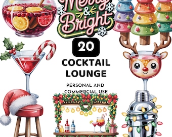 Clipartset kerstcocktail, feestelijke feestdagendrankjes (PNG)