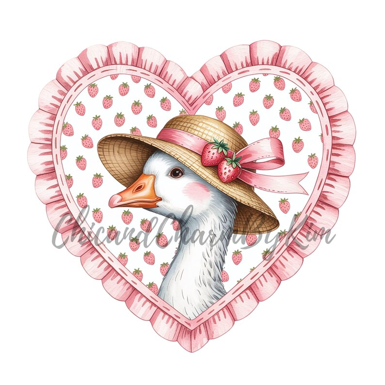 Valentine Goose Clipart, Ruffle Heart Frames, Cottagecore Animal PNG ...
