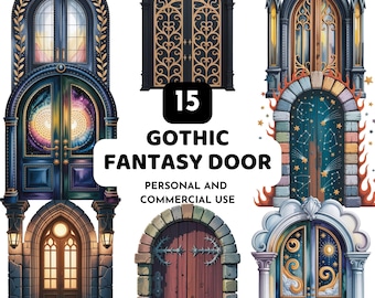 Gothic Fantasy Door Clipart Bundle, Magical Portal PNG, Dark Castle Entrance, Medieval Fantasy Gate Clipart, Magical Doors, Commercial Use