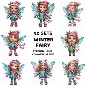 20 Christmas Fairy Clipart, Winter Fairy Girl JPG, Santa Fairy Art, Fairy Girl sublimatie, Fairy Santa Hat Clipart, eigenzinnige kerstfee