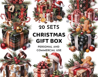Christmas Gift Box Clipart Bundle, Holiday Presents PNG (Digital Download)