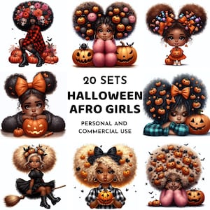 ハロウィンのアフロガールのクリップアート、かわいい黒人の女の子のハロウィンJPG、秋の黒人の女の子のクリップアート、秋の昇華、アフロウィッチのクリップアート、商用利用