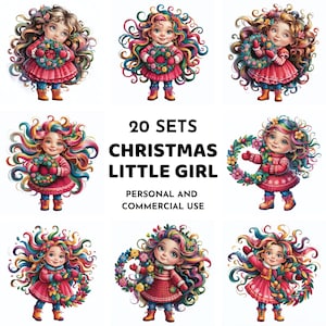 20 Christmas Little Girl Clipart, Christmas Child Clipart, Whimsical Holiday JPG, Winter Girl Sublimation, Holiday Character Clipart
