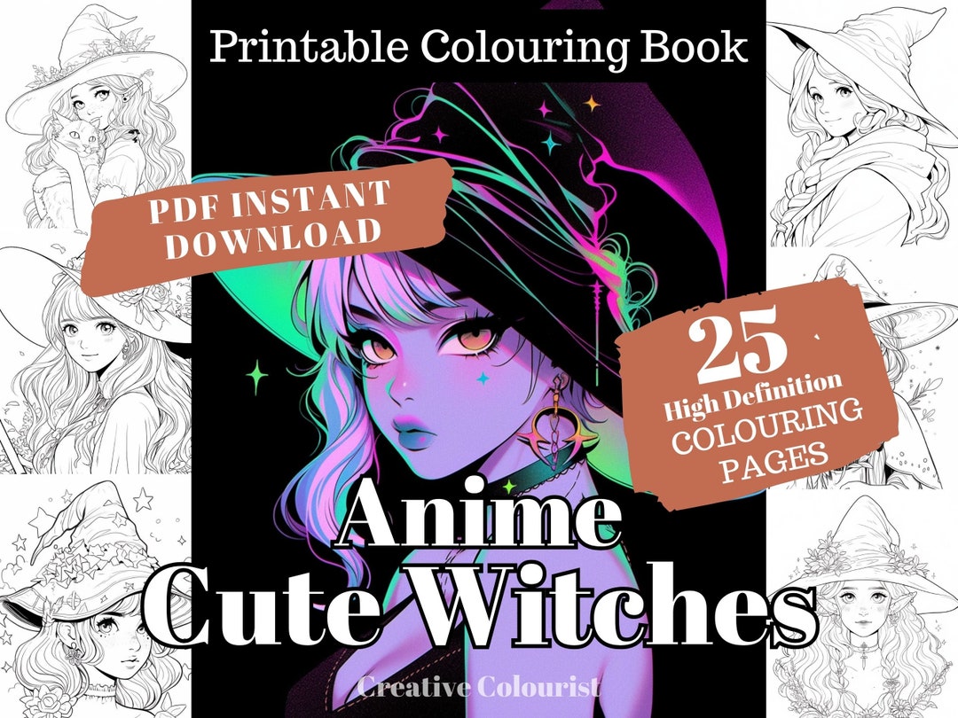 25 Anime Cute Witch Colouring Pages for Adults Kids Instant - Etsy