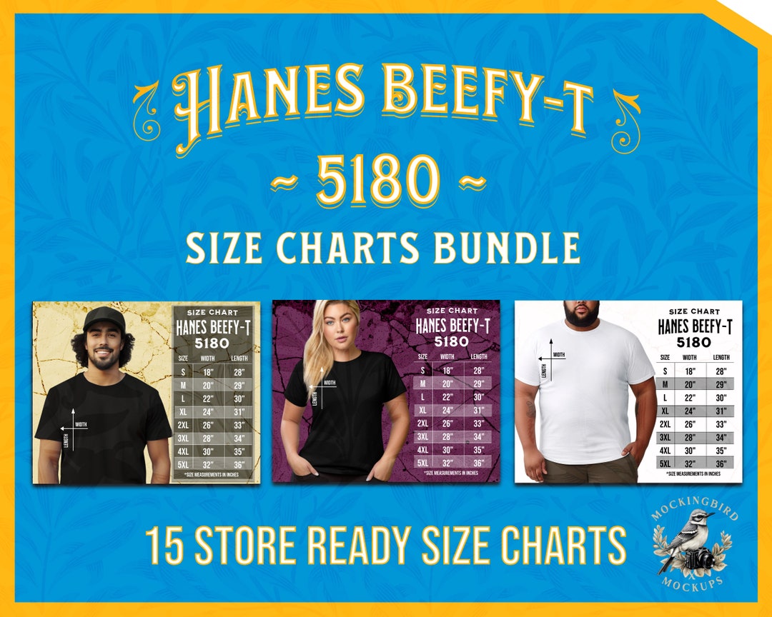 Hanes Beefyt 5180 Size Chart Bundle Digital Files. Perfectly Sized for