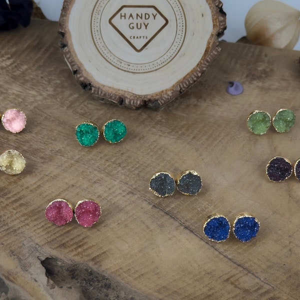 Raw Gemstone Stud Earrings • Handmade Natural Crystal Earrings • Natural Raw Stone Studs for Her