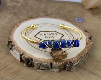 Lapis Lazuli Wire Wrapped Cuff Bracelet • Natural Blue Crystal Healing Bracelet • Raw Crystal Cuff Bracelet for Her