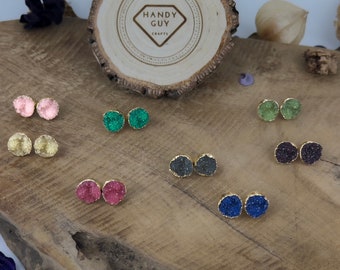 Raw Gemstone Stud Earrings • Handmade Natural Crystal Earrings • Natural Raw Stone Studs for Her
