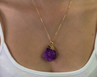 Raw Crystal Necklace • Natural Gemstone Necklace Pendant • Amethyst, Sapphire, Quartz, Fluorite, Citrine Crystal Necklace
