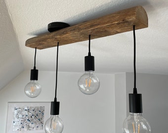 LED pendant lamp, ceiling lamp, wood, vintage, retro, wooden beam