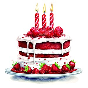 Geburtstagskuchen Aquarell Clipart, ai Kunstdruck, sofortiger Download für Print-on-Demand und andere Handwerke - 12 hochwertige JPGs von Food-Cliparts