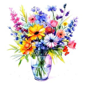 Blumenstrauß Aquarell Clipart, ai Kunstdruck, sofortiger Download für Print-on-Demand, andere Handwerke - 12 hochwertige JPGs von floralen Cliparts