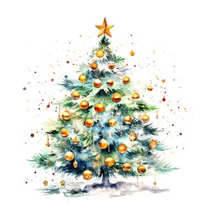 Weihnachtsbaum Aquarelle zum sofortigen Download für print-on-demand + Bastelprojekte - 12 hochwertige JPGs von Weihnachten Clip Art