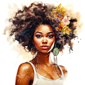 Afro Aquarell Clipart, ai Kunstdruck, sofortiger Download für Print-on-Demand und andere Handwerke - 12 hochwertige JPGs von schwarzen Frauen Cliparts