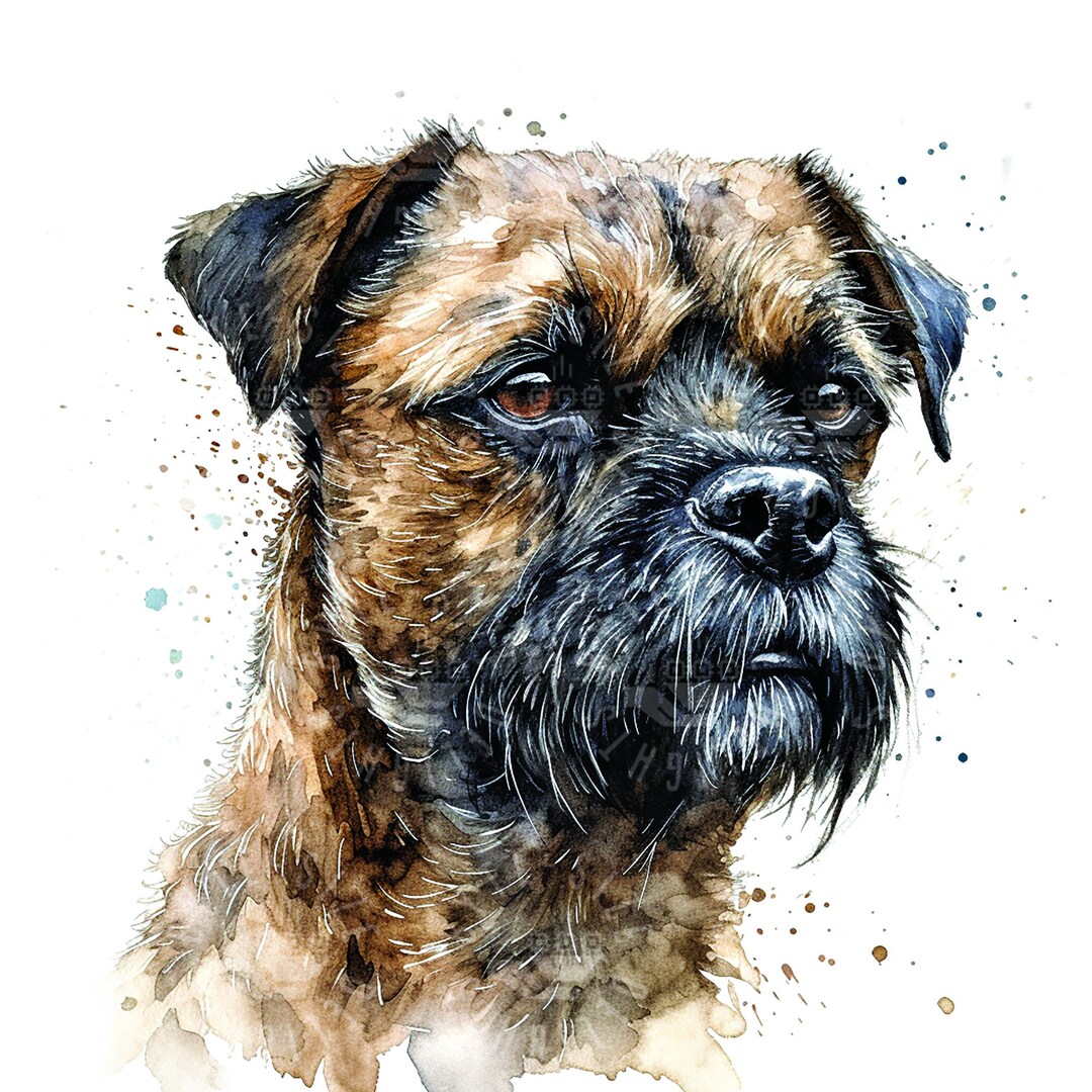 Border Terrier Watercolor Clipart, Ai Art Print, Instant Download for