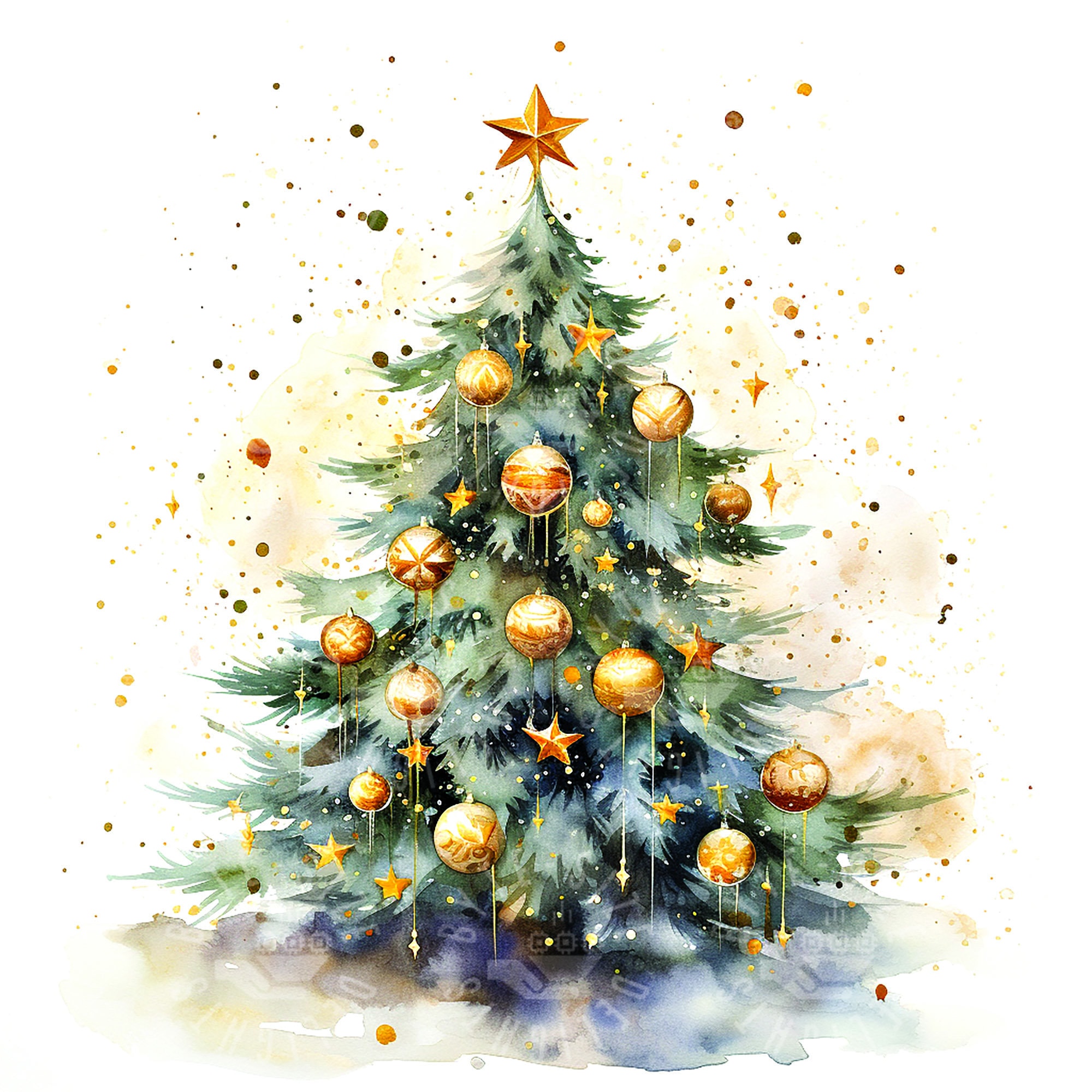 Weihnachtsbaum Aquarelle zum sofortigen Download für printondemand