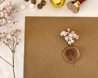 Cachet de cire gypsophile, timbre de cire adhésif fleurs séchées