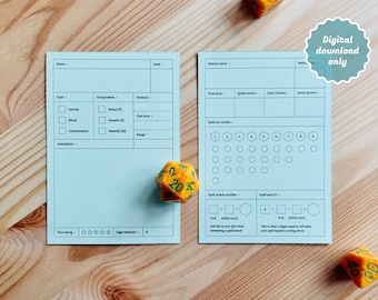 Printable Spell Cards and Spell Tracker for Dungeons & Dragons 5e (PDF only!)