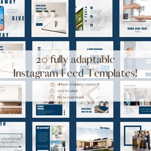 20 modern and professional instagram templates for your Social Media feed made with canva I Fully customizable for your brand and business