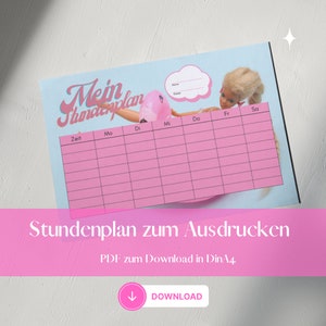 PDF timetable in DinA4 to download and print out. Pink barbie style. Print and customize 1st day school supplies unlimited times