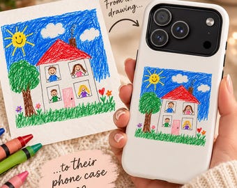 Custom Children Artwork Phone Case Personalised Gift for Grandma Family Drawing Keepsake Cover Grandchildren Present Memory Mum Gift
