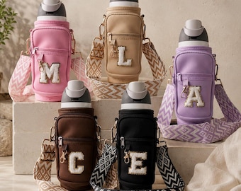 Personalised Water Bottle Carrier Christmas Gift for Her, Initial Letter Owala Stanley Crossbody Sling, Custom Tumbler Holder