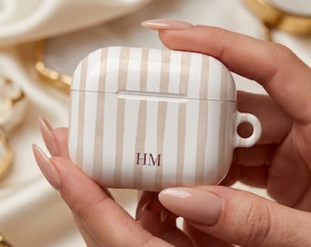 Personalized AirPods Case Custom Initials Tan Stripe Monogram AirPod Pro Case,Custom Name Earbud Case, Cute Gift for Her Bridesmaid Gift