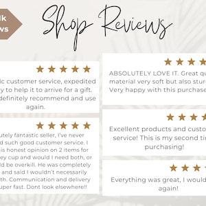 Może przedstawiać: Grafika zatytułowana Shop Reviews z odznaką Over 1k Reviews. Zawiera pięć opinii klient&oacute;w, z kt&oacute;rych każda opatrzona jest pięcioma złotymi gwiazdkami. Tekst zawiera pozytywne opinie na temat obsługi klienta, jakości produkt&oacute;w oraz szybkości dostawy.