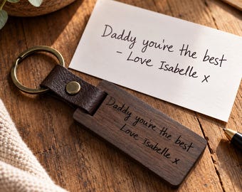 Engraved Handwriting Wooden Keychain Personalized Message Wood Keyring Custom Keepsake Gift For 5th Anniversary Birthday Present for Him