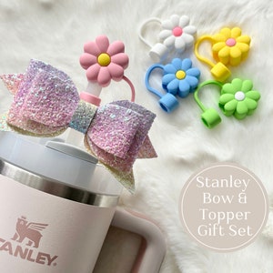 Stanley Straw Bow Gift Set Flower Tumbler Bow Straw Topper Bow Topper Cover for Simple Modern Accessories Straw Cover