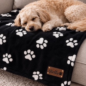 Personalised Dog Blanket Custom Name Paw Print Throw New Puppy Gift Dog Mum Birthday Gift Custom Pet Blanket Dog Dad Gift Keepsake image 2