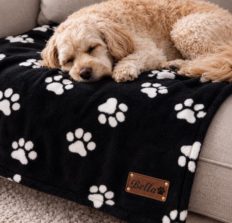 Personalised Dog Blanket Custom Name Paw Print Throw New Puppy Gift Dog Mum Birthday Gift Custom Pet Blanket Dog Dad Gift Keepsake image 2