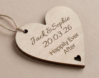 Personalised Wooden Heart Gift Tag Wedding Anniversary Keepsake Engraved Name Gift for Her Romantic Gift for Wife