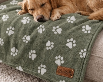 Personalised Dog Blanket Custom Name Paw Print Throw New Puppy Gift Dog Mum Birthday Gift Custom Pet Blanket Dog Dad Gift Keepsake