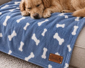 Personalised Dog Blanket Custom Name Bone Paw Print Fleece Throw New Puppy Gift Dog Mum Gift Custom Pet Blanket Keepsake