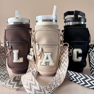 Stanley Cup-accessoires Gepersonaliseerde bidonhouder met beginletter patch Stanley Cup-tas Crossbody bidonhouder Cadeau voor haar