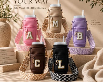 Stanley Cup Accessories Personalised Water Bottle Bag Initial Letter Patch Stanley Cup Bag Crossbody Water Bottle Holder Gift for Her