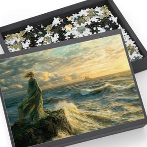 1000-Piece Adult Puzzle , premium quality , Mystical woman in front of the ocean, epic and poetic landscape, fantasy art