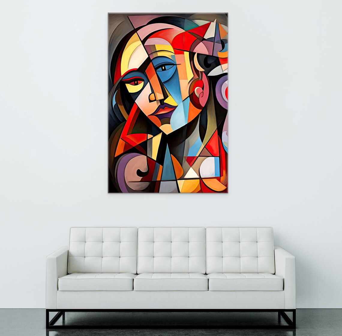 Neo Cubism Wall Art, Woman's Face, Colourful Abstract Shapes