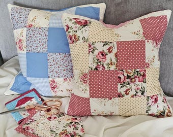Patchwork Cushion Cover Sewing Pattern, Floral Quilted Design (Digital Download)