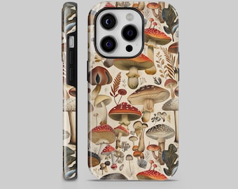 Cottagecore Phone Case Mushroom TOUGH Cover for iPhone 17 Pro Max, 16e, 15, 14, 12 & Samsung S25 Ultra, S24 FE, A56, Pixel 10 XL, 9a, 8