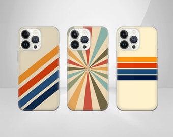 レトロストライプ柄のスマホケース ノスタルジックカバー iPhone 17 Pro Max、16e、15、14、12、Samsung S25 Ultra、S24 FE、A56、A17、Pixel 10 XL、9a、8 対応